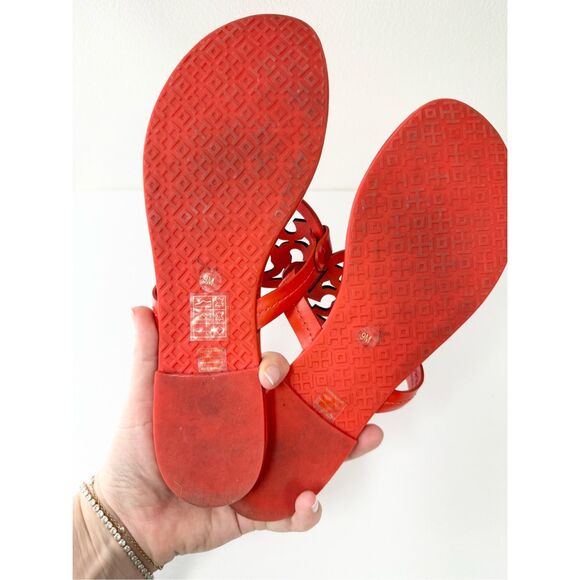 Tory Burch Miller Matte Bright Pomander Red Orange Flat Sandal 9 - Picture 5 of 8